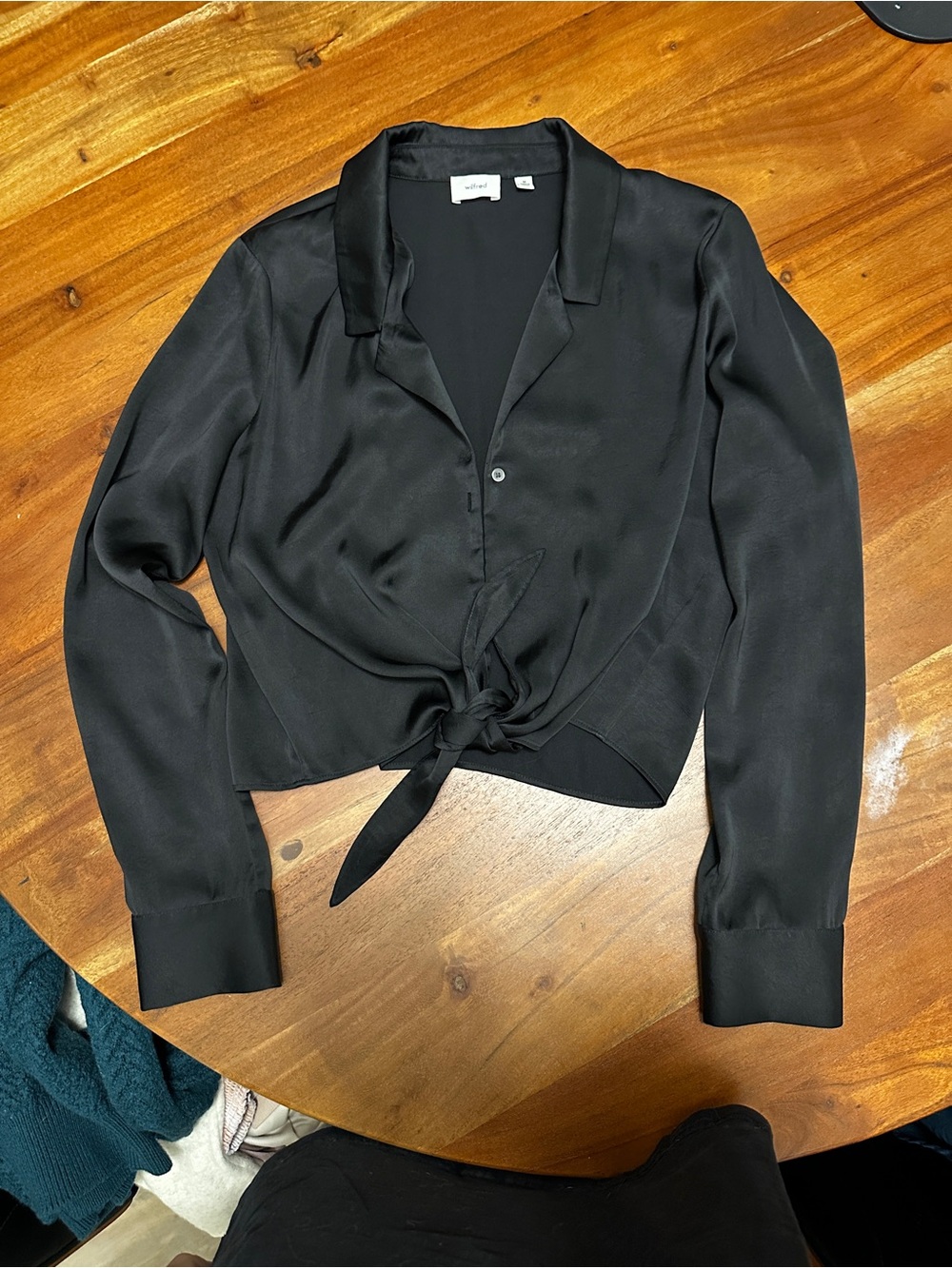 Cropped, long sleeve button down with tie front
